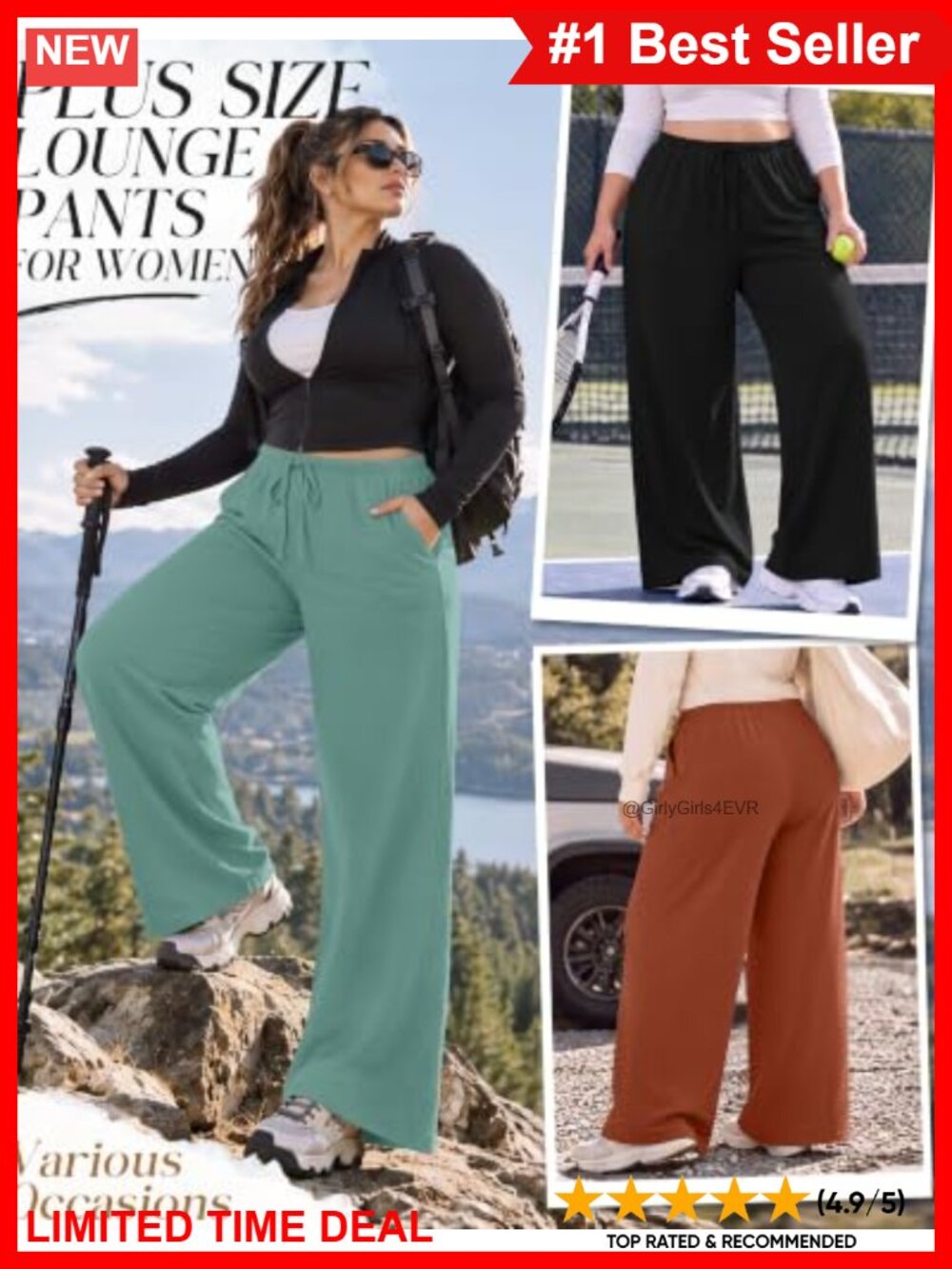 Plus Size Wide Leg Lounge Yoga Pants Drawstring Pockets Stretch - Picture 2 of 6